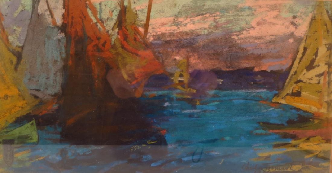 Charles Henry Fromuth,Am.,Boats on Water at Sunset: Charles Henry Fromuth, American, 1861-1937, Boats on Water at Sunset, oil pastel on paper, signed and dated lower right (DMAS7153){MM} Property Title: From a Newtown Connecticut Collector Measurements