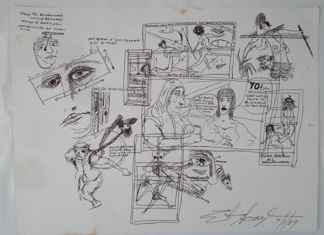 Lot of 2 Signed Pen & Ink Drawings 1989 (1 of 4)