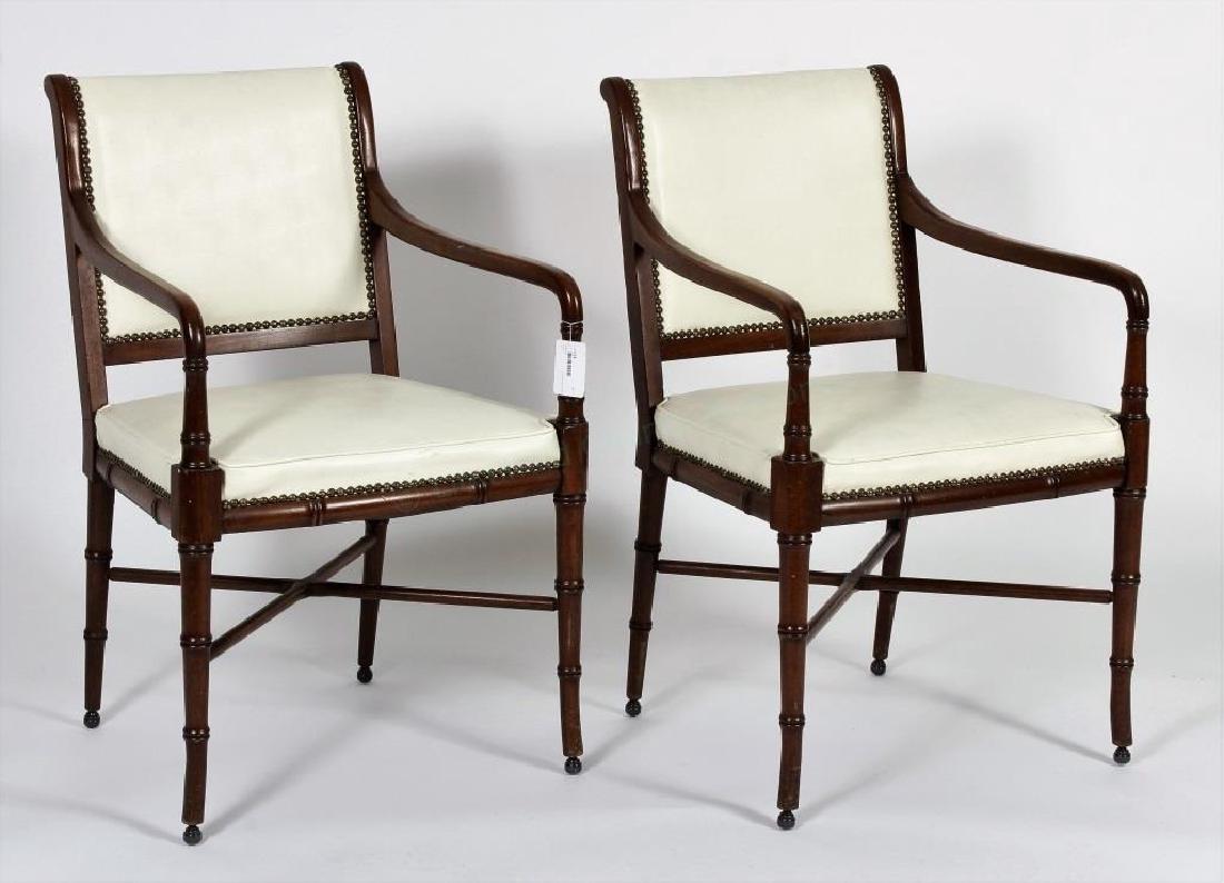 Pr. Faux Bamboo Brass Tacked Leatherette Armchairs (1 of 4)