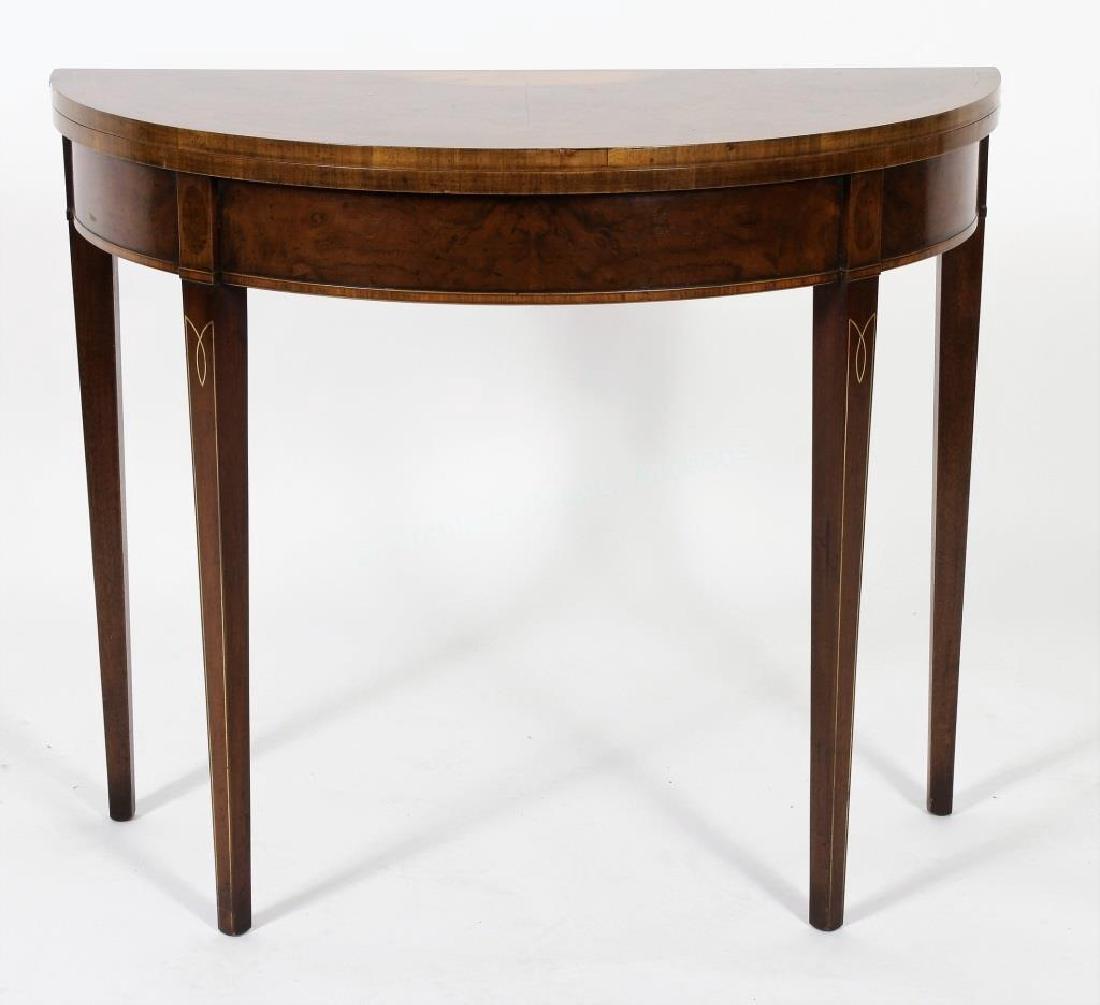Hepplewhite Style Burl Inlaid Demi Lune Card Table (1 of 6)