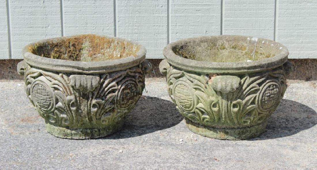 Pair of Concrete Garden Urns w/ Scroll Motif (1 of 3)