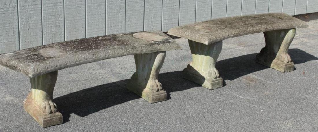 2 Vintage Concrete Curved Garden Benches Paw Feet (1 of 4)