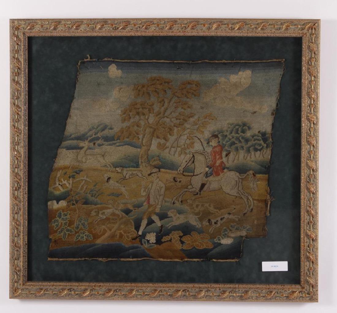 English Needlework Hunting Scene mid 18th c. (1 of 4)