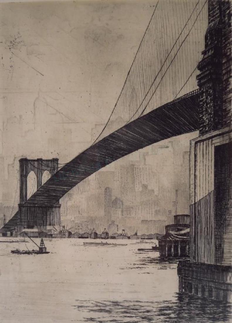 Am. Sch., c. 1920, Brooklyn Bridge, Etching (1 of 5)