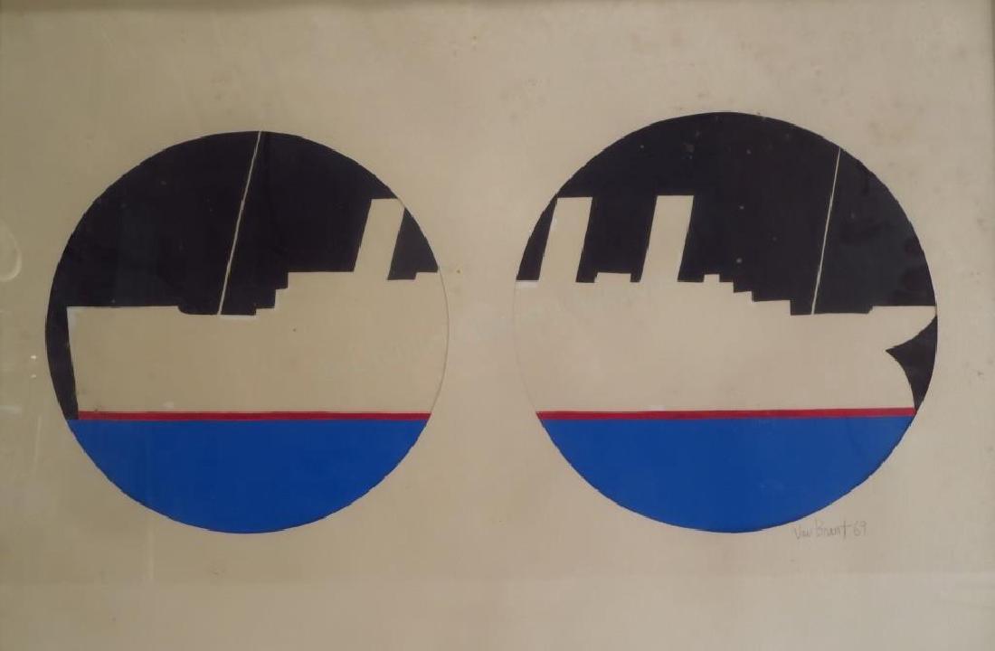 Van Brunt Ship Silhouette Gouache 1969 (1 of 5)