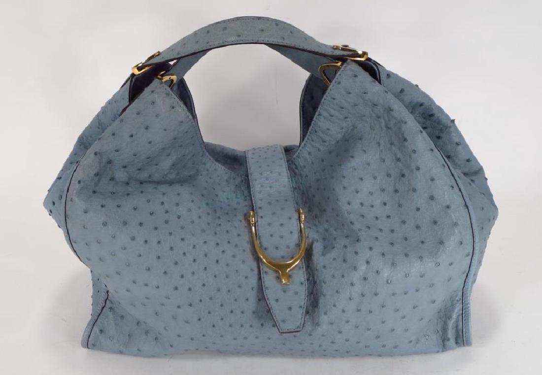 Gucci Blue Ostrich Stirrup Hobo Bag