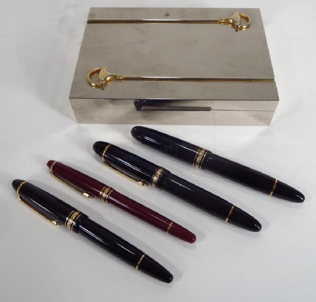 4 Mont Blanc Meisterstuck pens in  silverplate box (1 of 7)