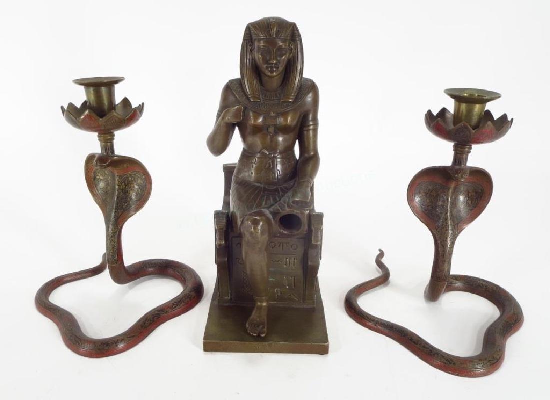 Bronze Pharaoh on Throne & Cobra Candlesticks (1 of 7)