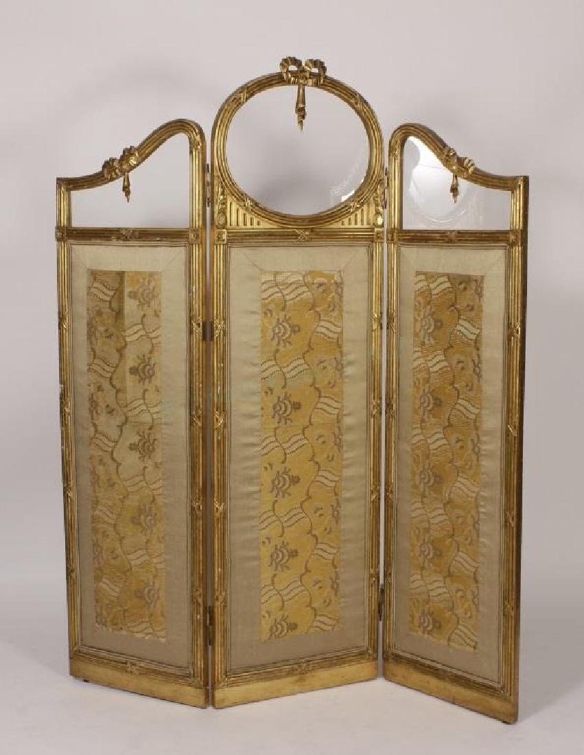 Louis XVI Style Gilt Wood Upholstered Screen (1 of 6)