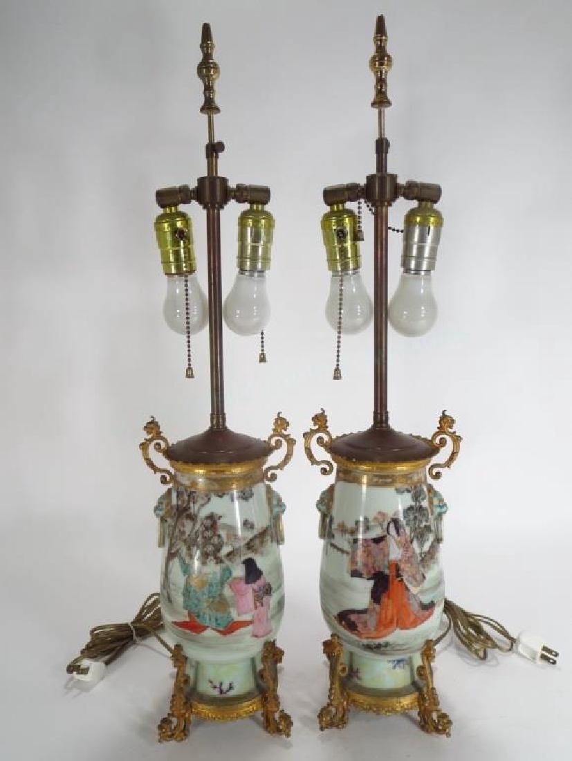 Pair of Japanese Porcelain Lamps with Brass Mounts (1 of 7)