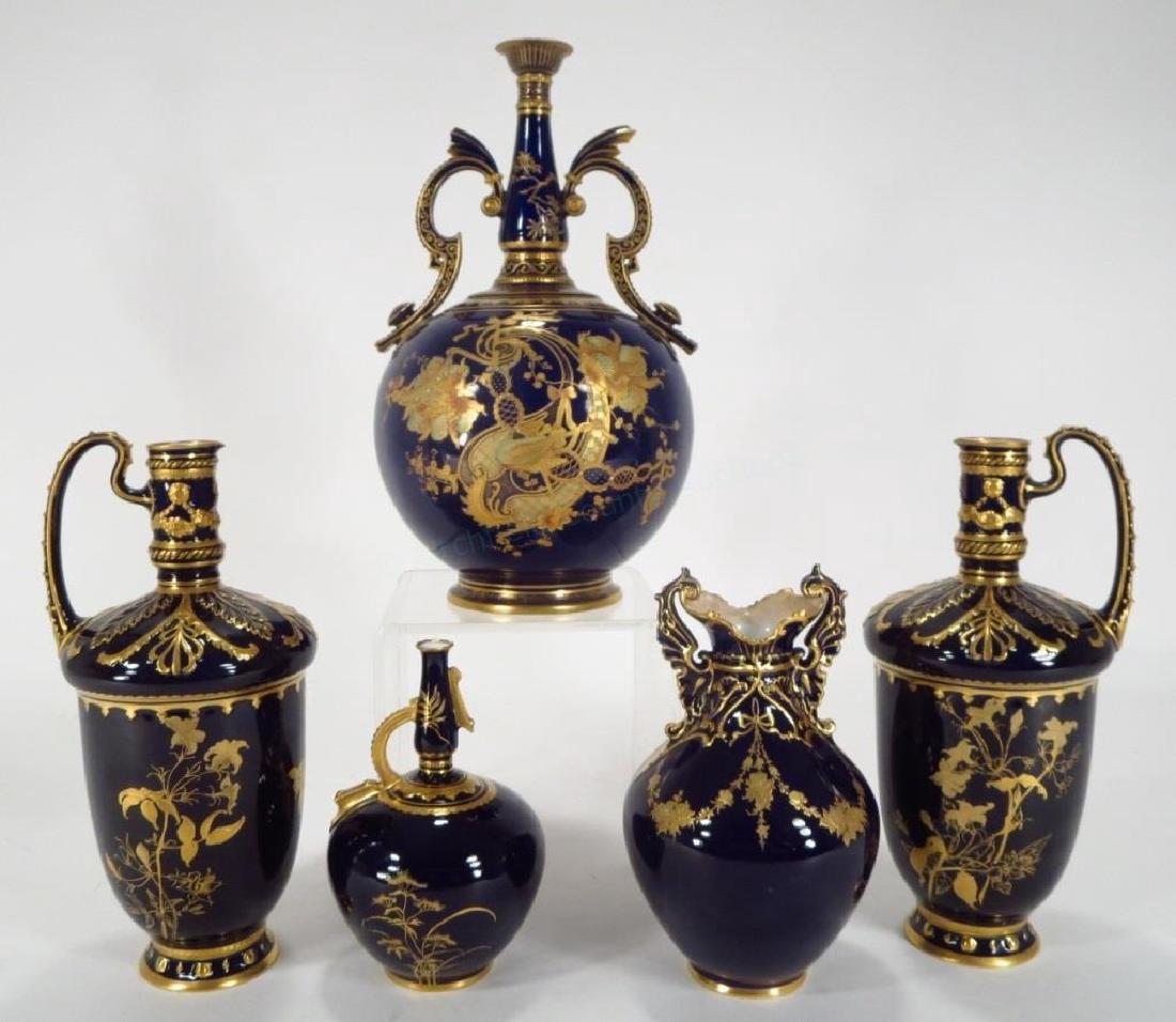 5 Royal Crown Derby  Vases, Gilt on Cobalt Ground (1 of 8)