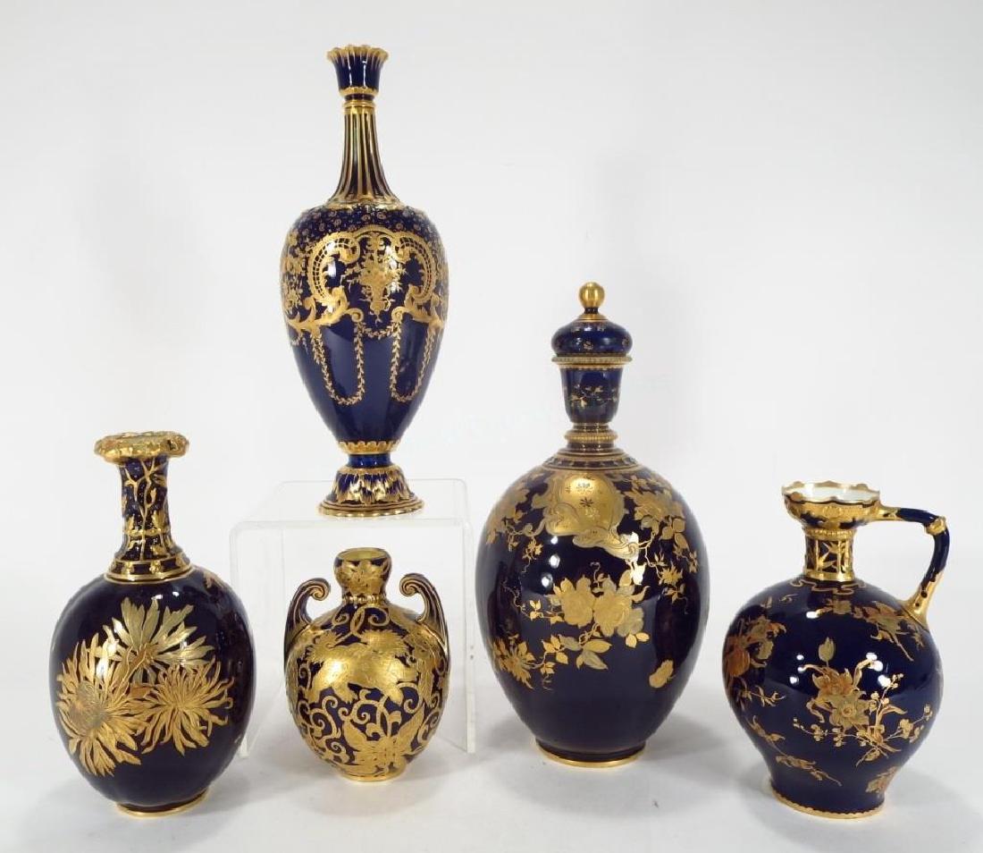 5 Royal Crown Derby  Vases, Gilt and Cobalt (1 of 8)