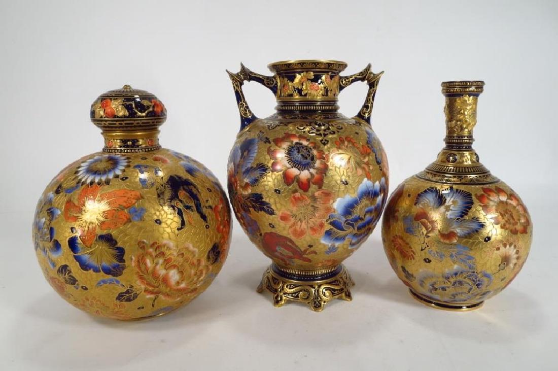 3 Royal Crown Derby Vases,Gilt on Cobalt, 19/20 C (1 of 6)