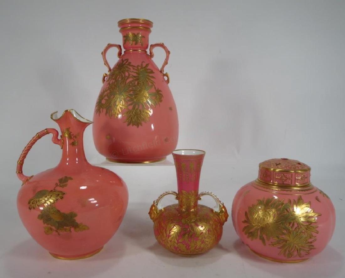 4 Royal Crown Derby  Vases, Gilt on Pink Ground (1 of 6)