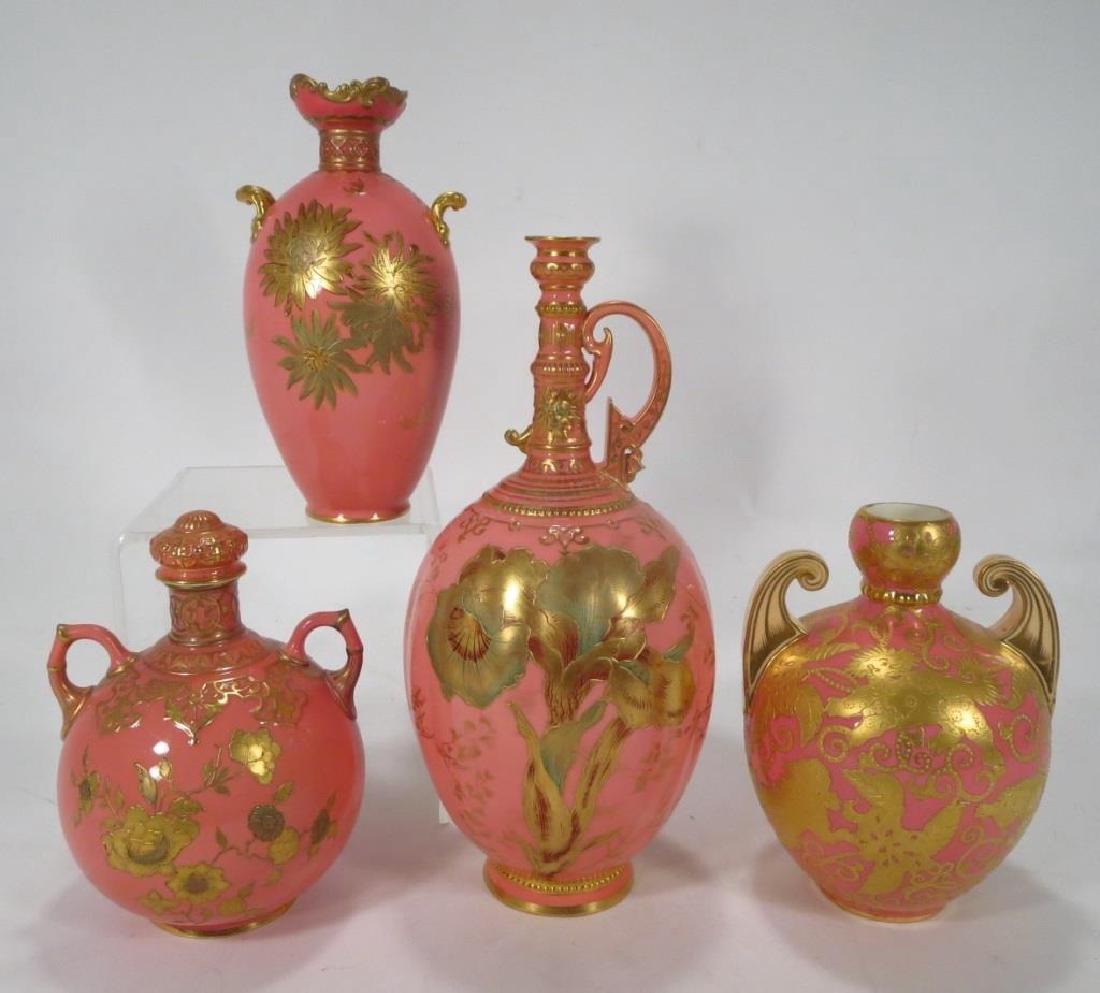 4 Royal Crown Derby  Vases, Gilt on Pink Ground (1 of 5)