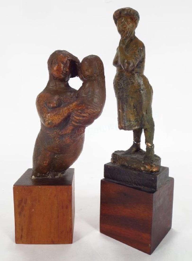 2 Bruno Lucchesi b.1926 Terracotta Sculptures: 2 Bruno Lucchesi (American b.1926), Terracotta Sculptures. Standing Woman stamped, :B. Lucchesi and a Woman holding a little girl, unsigned, both on wood bases. {VITZ5414/2} (AC) Dimensions: Standing