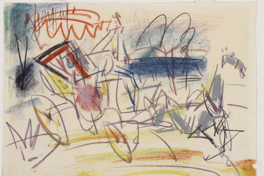 Abstract Horse & Buggy Crayon Drawing, 20th C. (1 of 7)