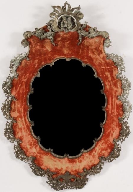 Victorian Bronze & Velvet Oval Mirror w/ Putti (1 of 5)