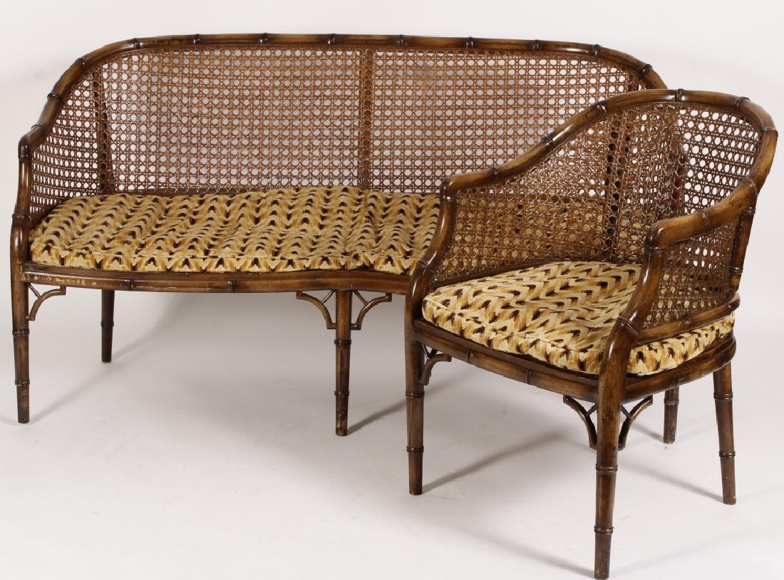 Regency Style Faux Bamboo & Cane Settee & Chair (1 of 7)