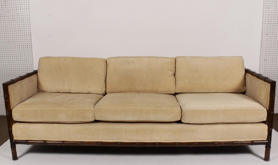 Faux Bamboo Carved Wood/Upholstered Sofa (1 of 6)