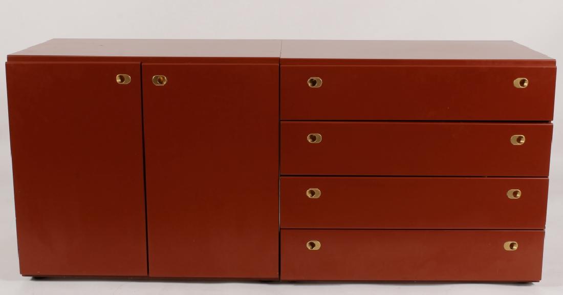 Interlubke Modern Storage Chest: Interlubke of Germany, Cube Dresser/Cabinet, c.1990, two modular pieces connected, interior drawer (hardware) pulls marked (HABE6101) {MM} Dimensions: 28"H x 64"W x 21"D, (each piece 31 1/2"W) Proven