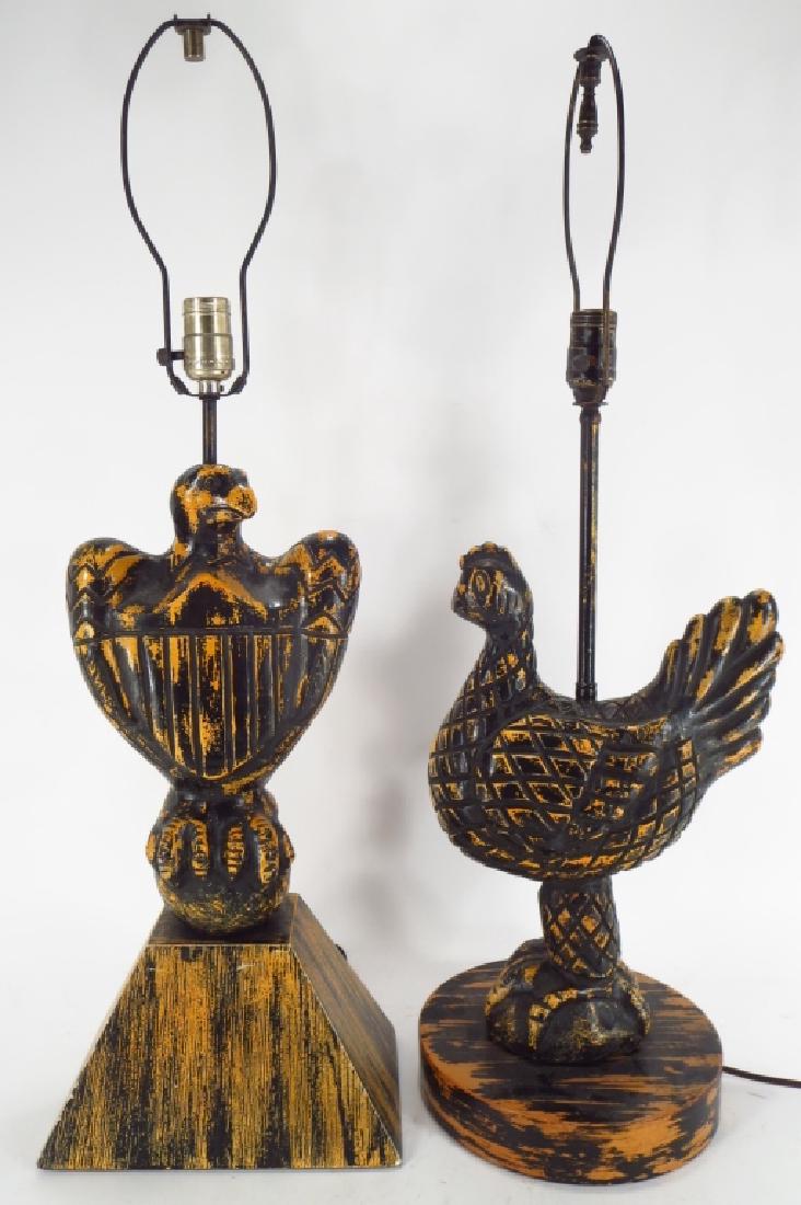 Pair of Table Lamps Eagle and Chicken Motif 20th C (1 of 7)