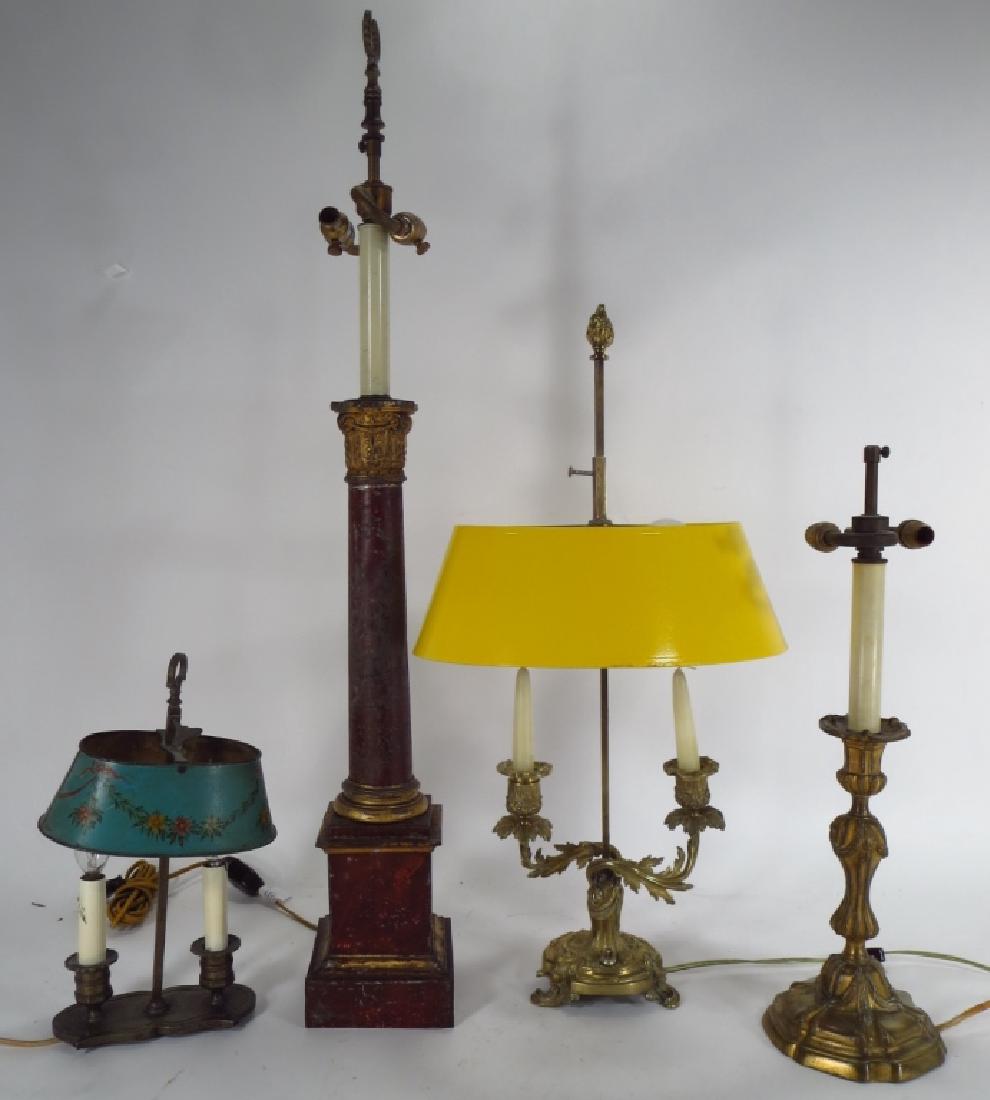 3 Bronze & 1 Tole Lamp, 19th and 20th C. (1 of 5)