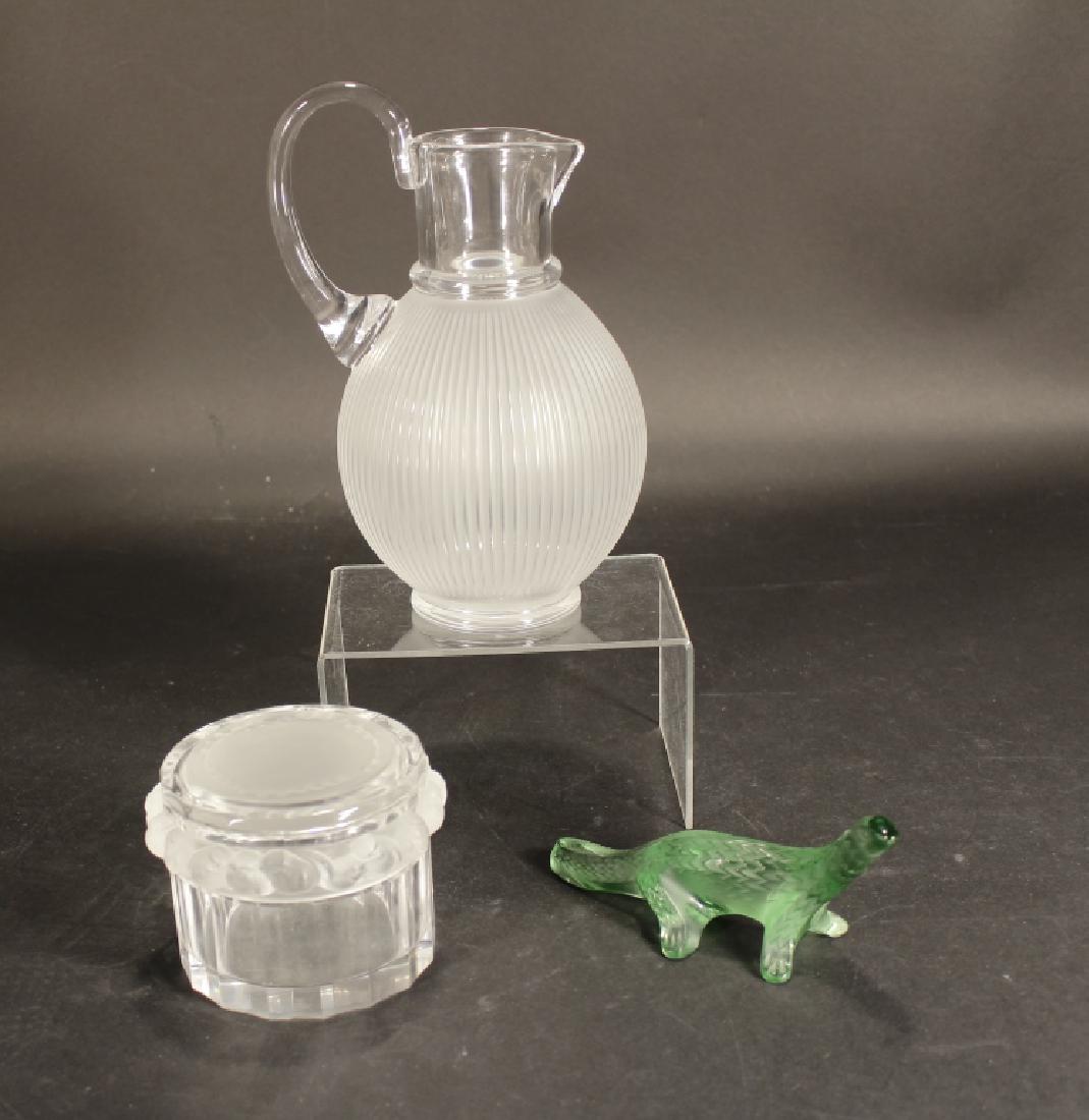 3 Pcs. Lalique: Pitcher, Green Lizard, Lidded Box (1 of 9)