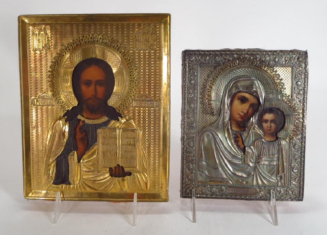 Two Russian Icons; Mother & Child, Saint (1 of 6)