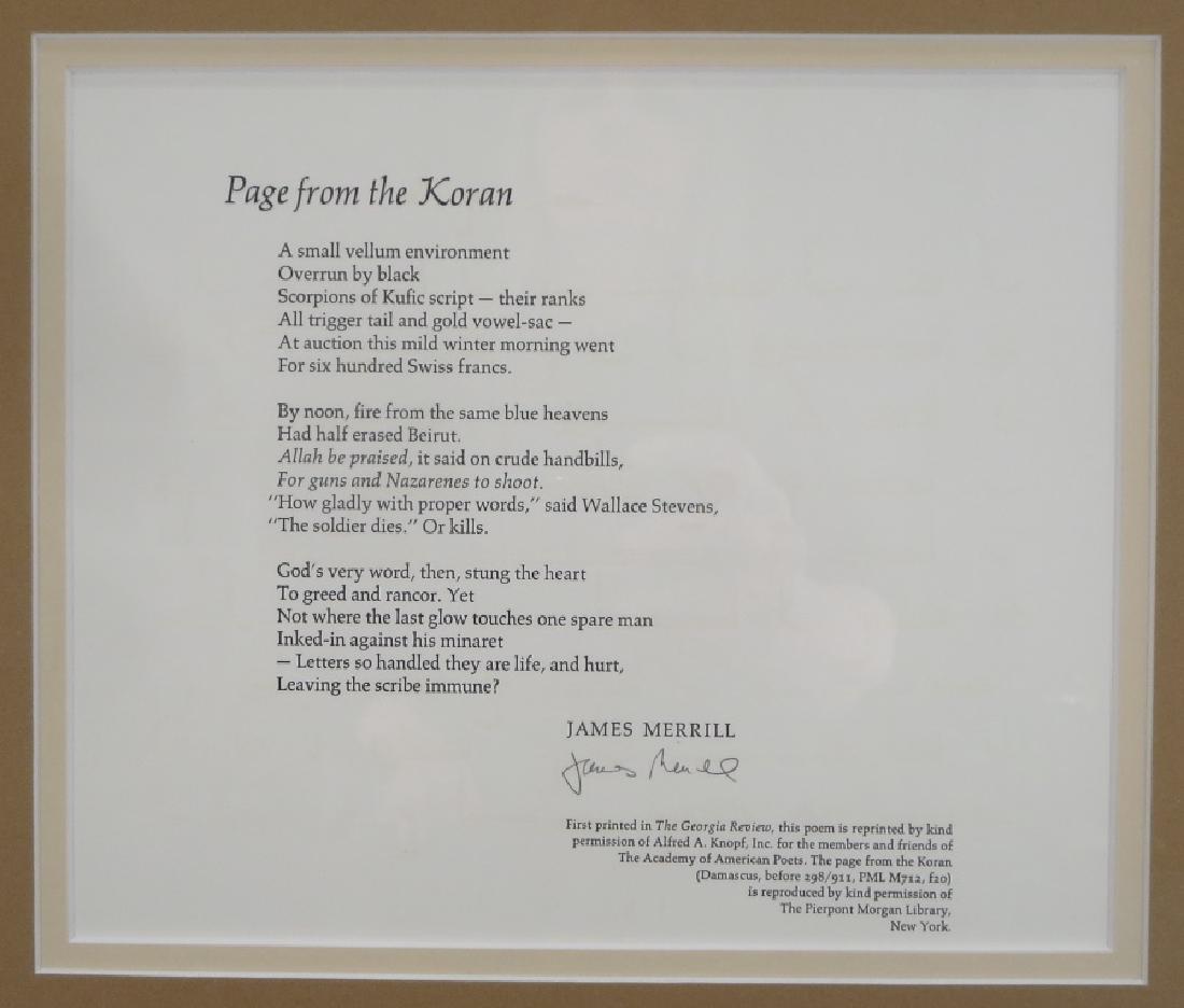 James Merrill, Hand Signed Page from The Koran (1 of 4)