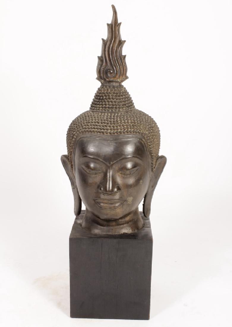 Large Thai Bronze Head of Buddha with Flame (1 of 9)