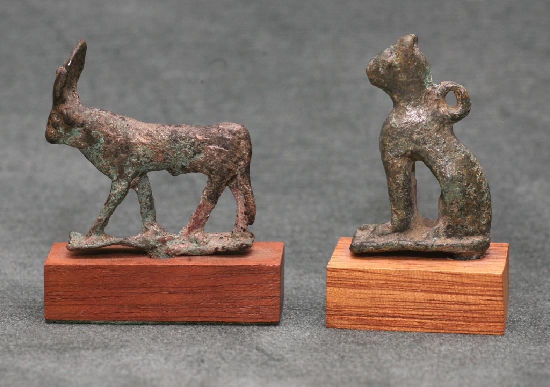 2 Egyptian Bronzes:Bastet Cat & Apis Bull, 600 BC (1 of 7)