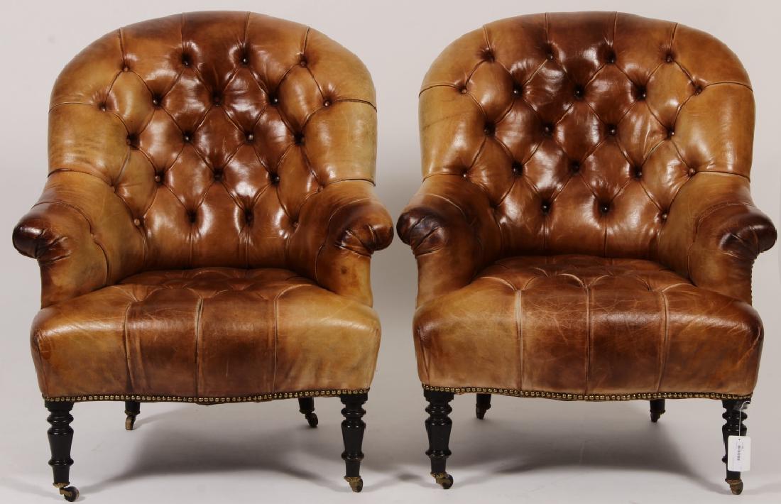 Pr. of Victorian Style Leather Library Chairs (1 of 6)