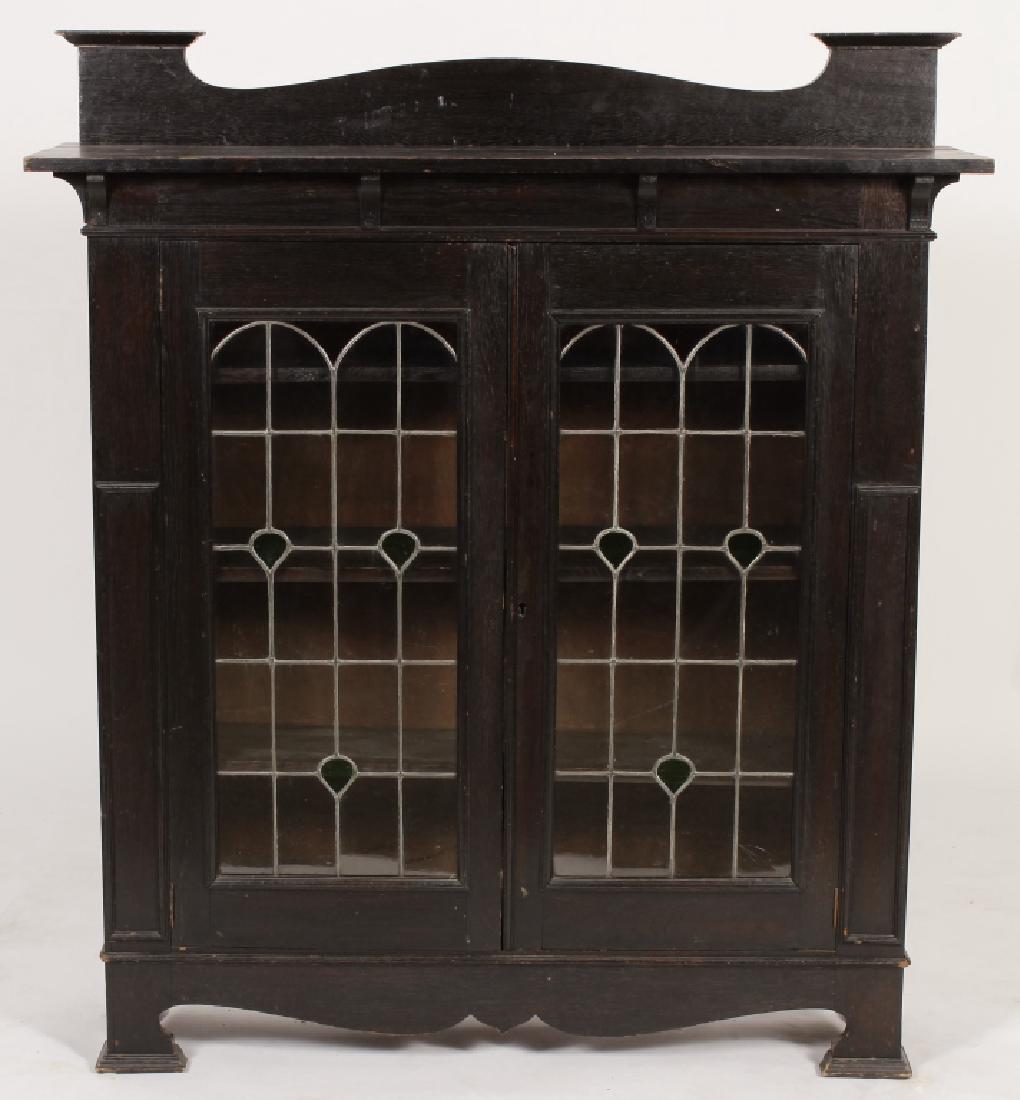Arts & Crafts Leaded Glass Oak Cabinet Book Case (1 of 9)