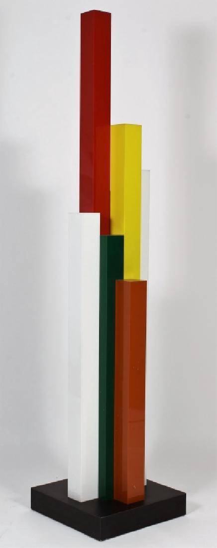 Harry DePolo, 1926-2011, Tall Plexiglass Towers: Harry DePolo, Am.,1926-2011, Multicolored and Multilevel Towers, Plexiglass on Laminate Base, comprising 8 plexiglass towers in seven colors, 7' feet 8" inches high overall. A model from a design of t