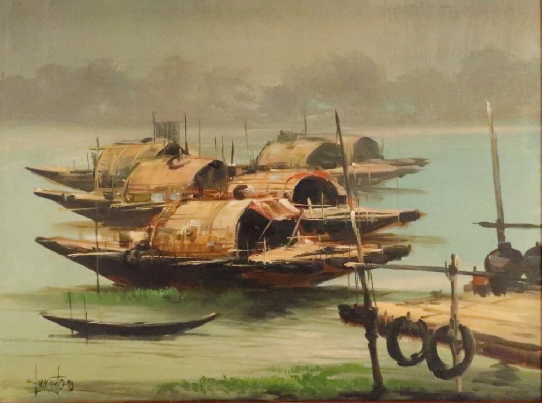 2 SE Asian Paintings, Boats/Street Scene O/C (1 of 7)