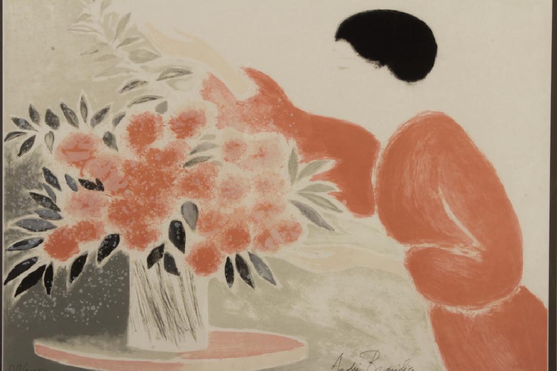 A. Brasilier, "Symphonie en Rose" Lithograph: Andre Brasilier, French, b. 1929, "Symphonie en Rose", color lithograph, 1979, signed and numbered in pencil. {DKOS7206} (WK ) Dimensions: 21 x 28 Framed: 30 x 38