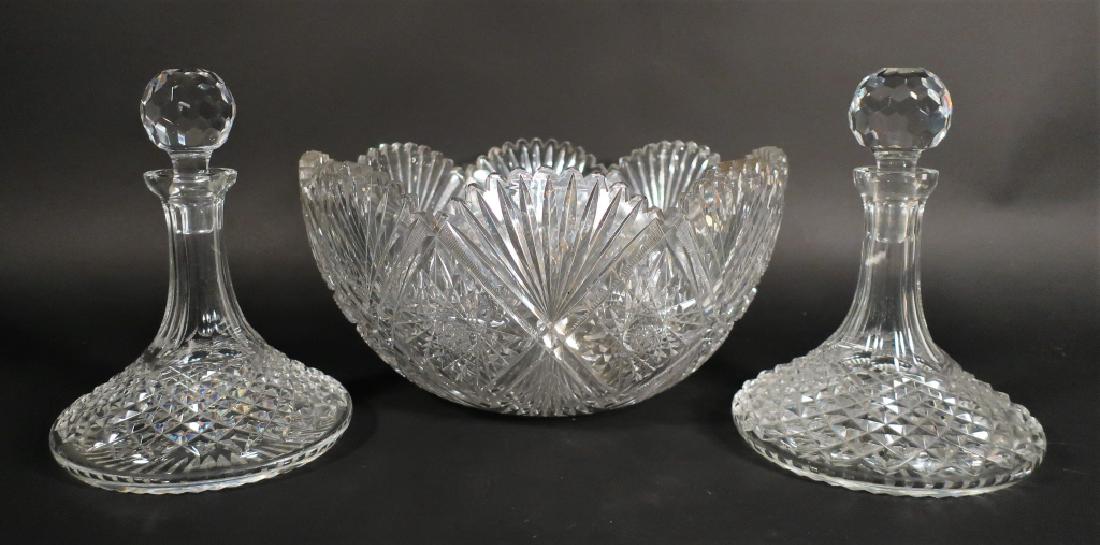 Cut glass punch bowl and 2 decanters (1 of 4)