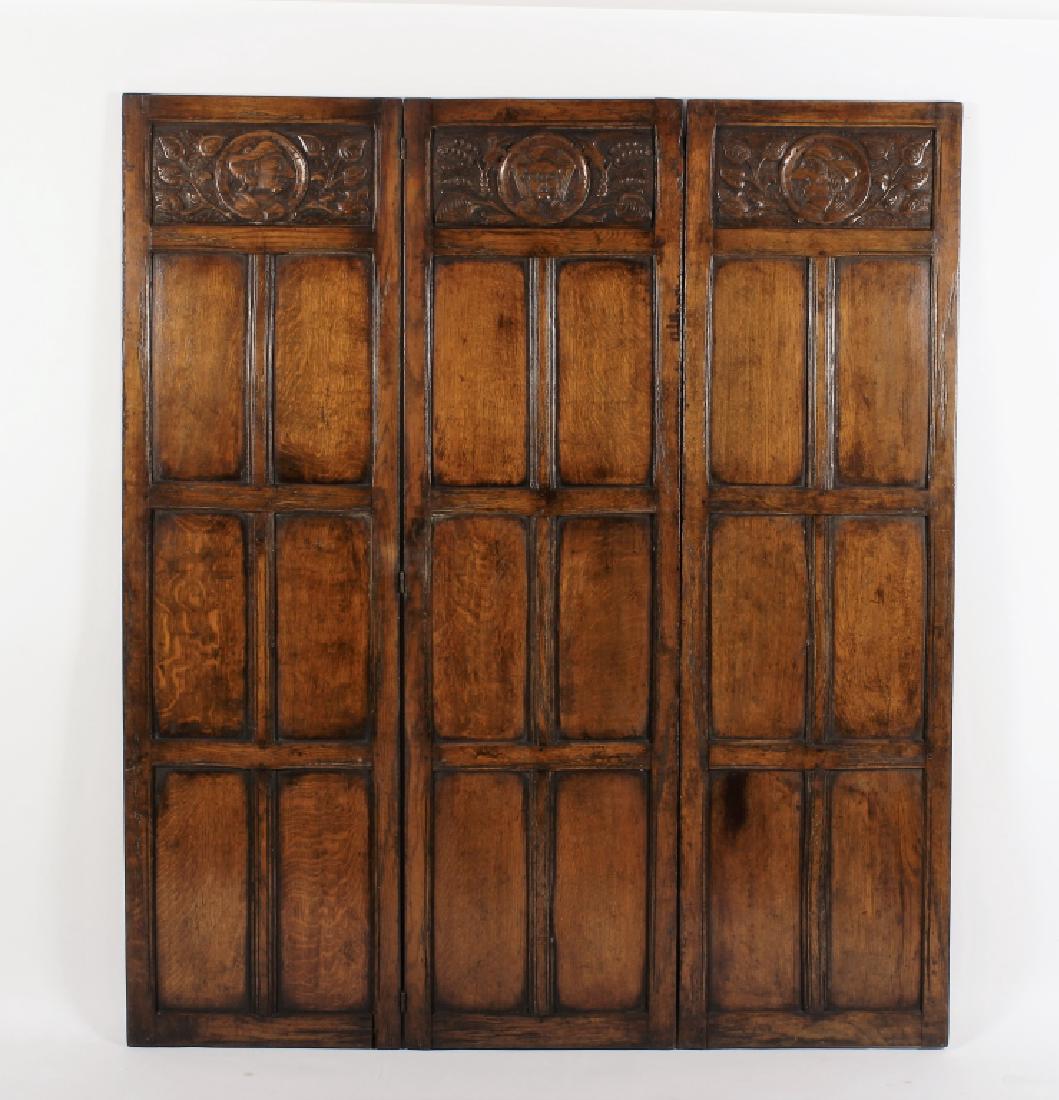 18th C. Continental Oak Wood Carved 3 Panel Screen (1 of 6)