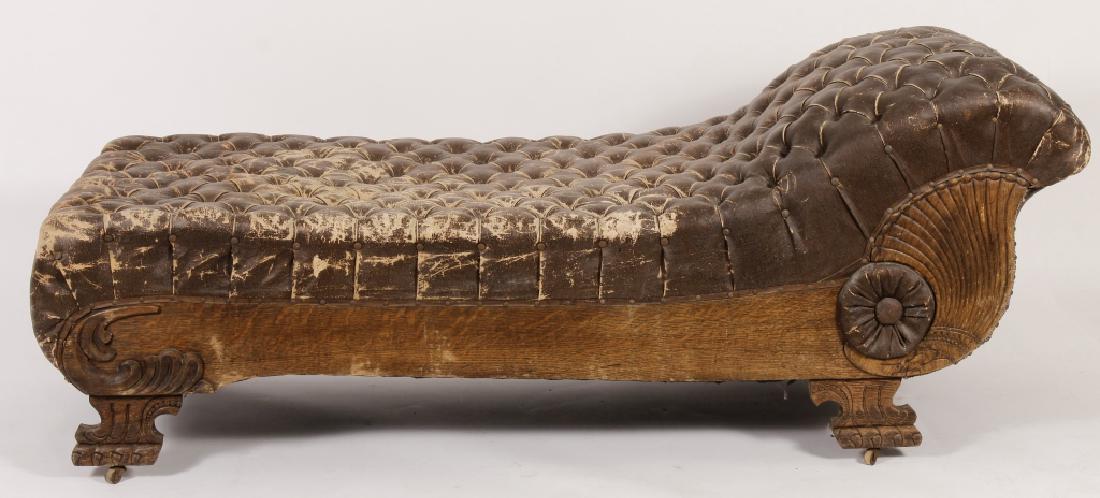 18th/19th Carved Oak Chaise w Faux Leather Fabric (1 of 10)
