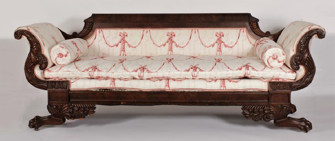 Late Empire Mahogany Carved/Upholstered Sofa (1 of 9)