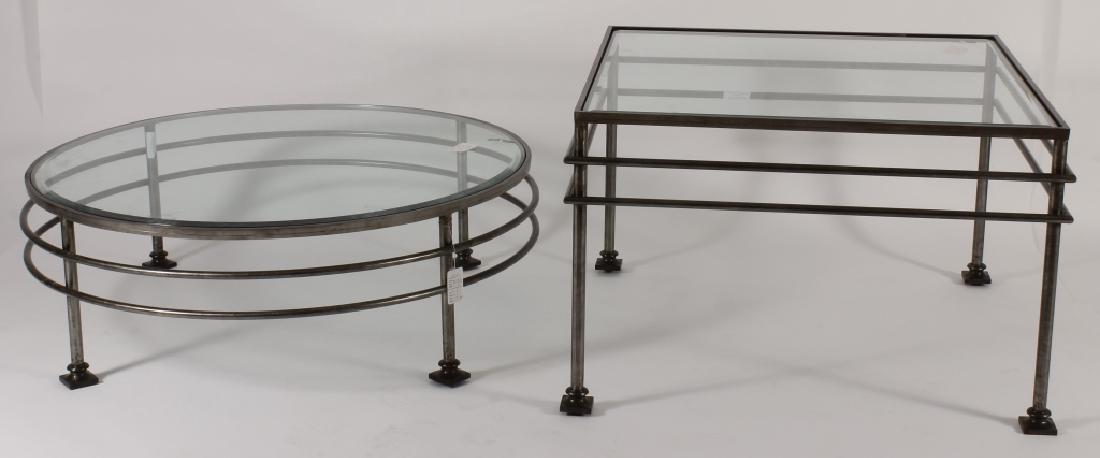 Two Glass and Steel Tables One Square & One Round (1 of 4)