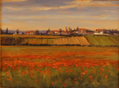 William Berra b.1952 Poppy Fields, Provence O/B: William Berra (b. 1952) Poppy Fields, Provence O/B, inscribed lower left. Signed and titled on verso. [QFEI8408] (AC) Dimensions: Art: 9" x 12" Frame: 16" x 19" Provenance: Property from 155 West 68th