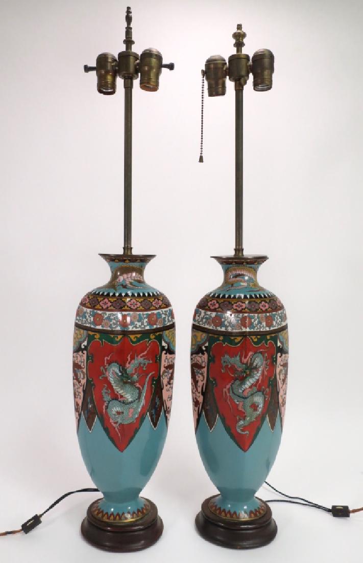 Japanese Enamel Dragon Vases as Lamps Meiji-Period (1 of 5)