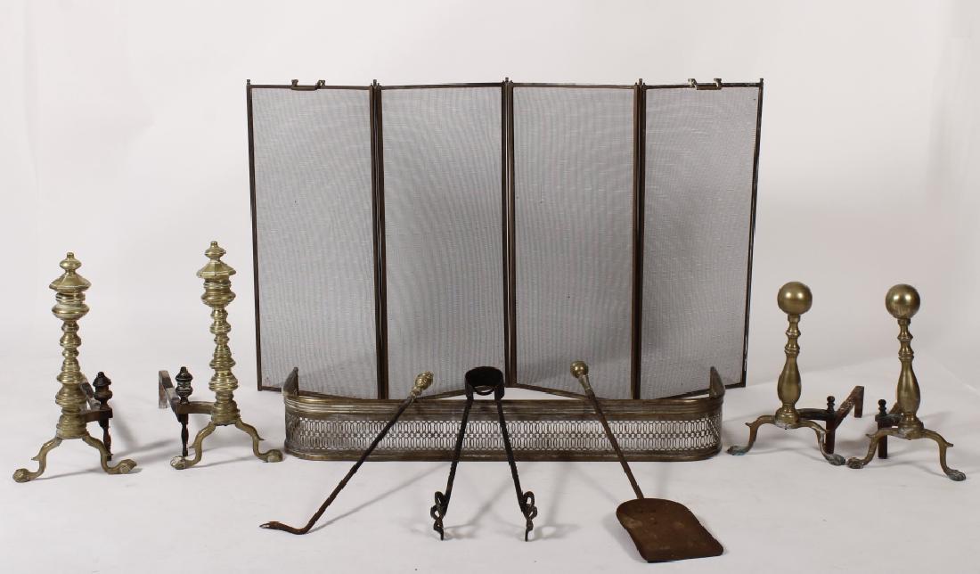 2 Pairs Brass Andirons: Ring Stacked & Ball Finial (1 of 5)