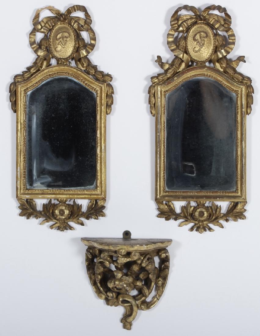 Pair of Carved Gilt Frame Mirrors & Shelf 19th c. (1 of 9)