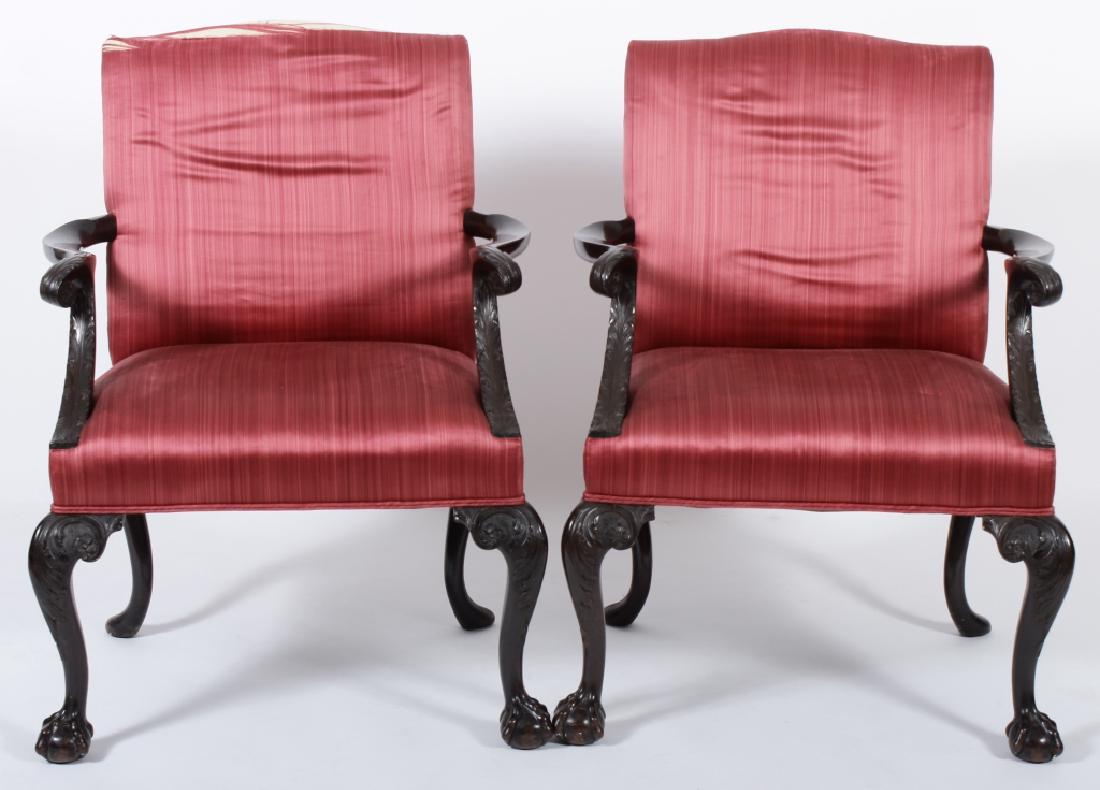 Pr. George III-Style Mahogany Library Armchairs (1 of 6)