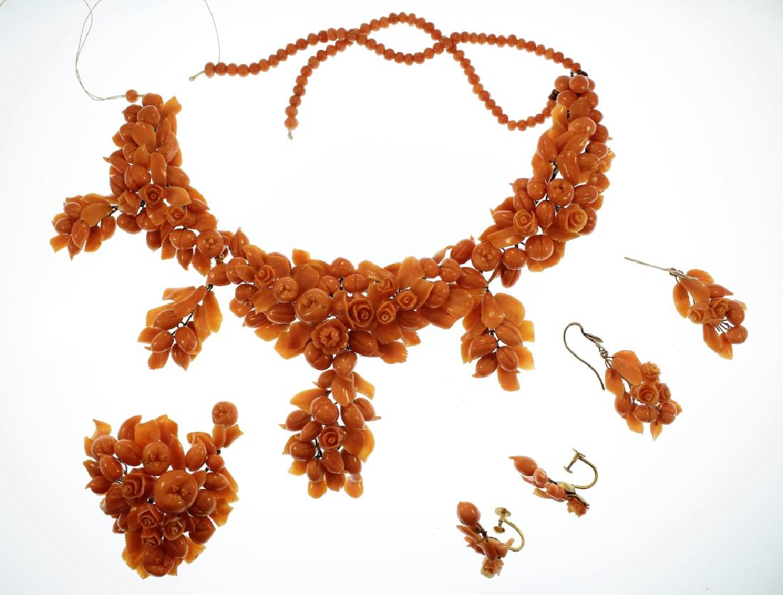 Lot of 3: Carved Coral Fruit, Necklace & Earrings (1 of 6)