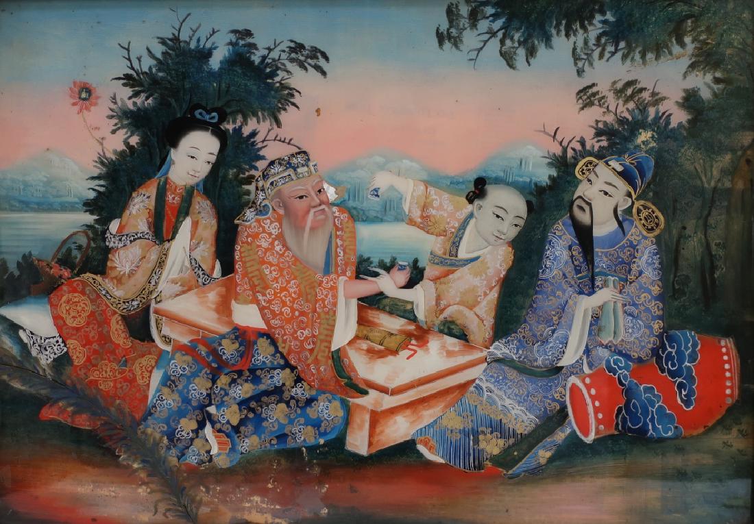 Chinese Eglomise Painting on Glass- 4 Figures (1 of 5)