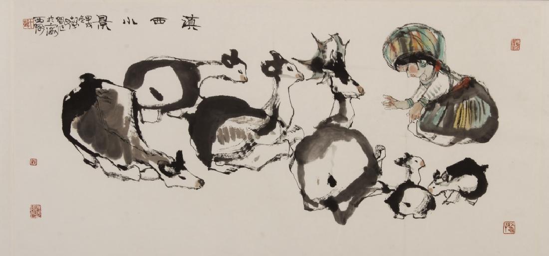 Chinese Sumi-e,Young Girl with Deer,inkbrush (1 of 8)
